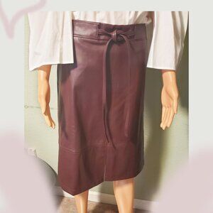 Liz Claiborne women faux leather wine chocolate color high rise midi skirt SZ 8